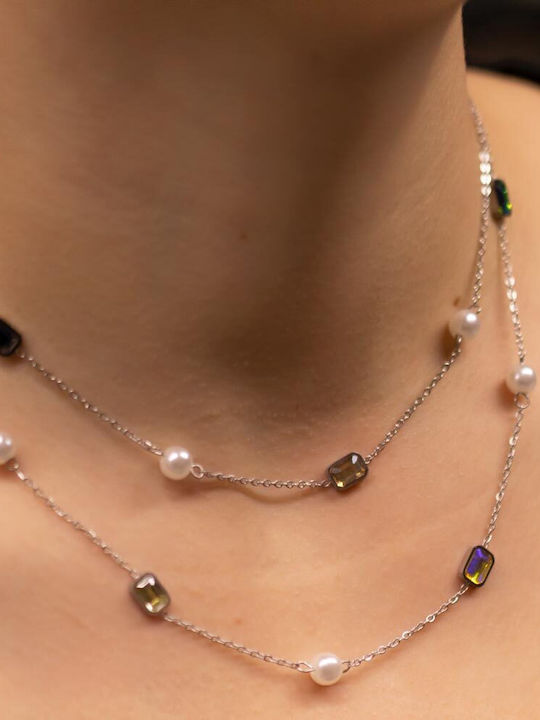 Piercing.gr Κολιέ Διπλό από Επιχρυσωμένο Ατσάλι