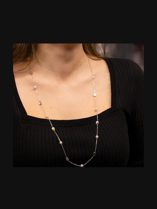 Piercing.gr Κολιέ Διπλό από Επιχρυσωμένο Ατσάλι με Πέρλες & Ζιργκόν