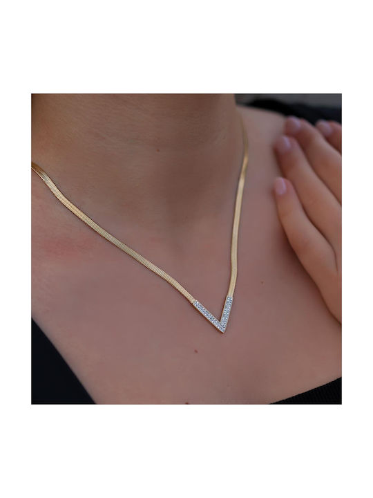 Necklace from Gold Plated Steel with Zircon