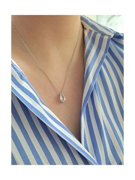 Necklace with design Tear from Silver with Zircon