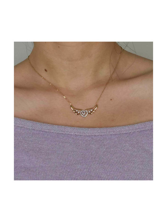 Necklace with design Heart from Gold 14K with Zircon