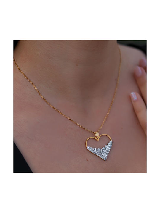 Necklace with design Heart from Gold Plated Steel with Zircon