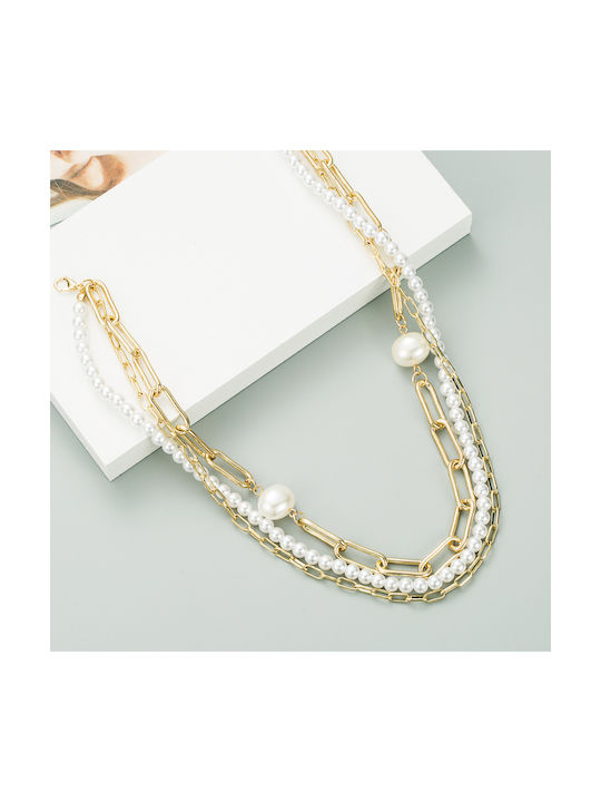 Necklace Triple Gold Plated with Pearls