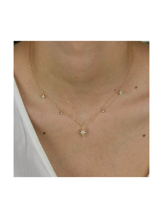 Necklace with design Star from Gold 14K with Zircon