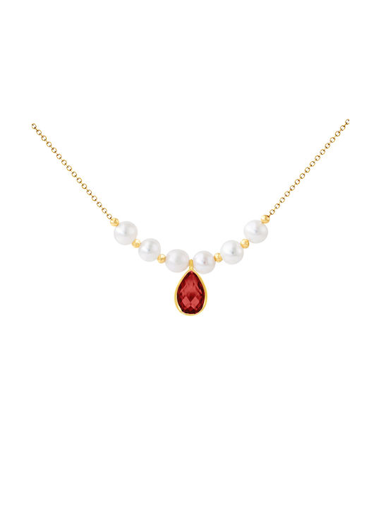 Necklace from Gold 14K with Pearls & Zircon