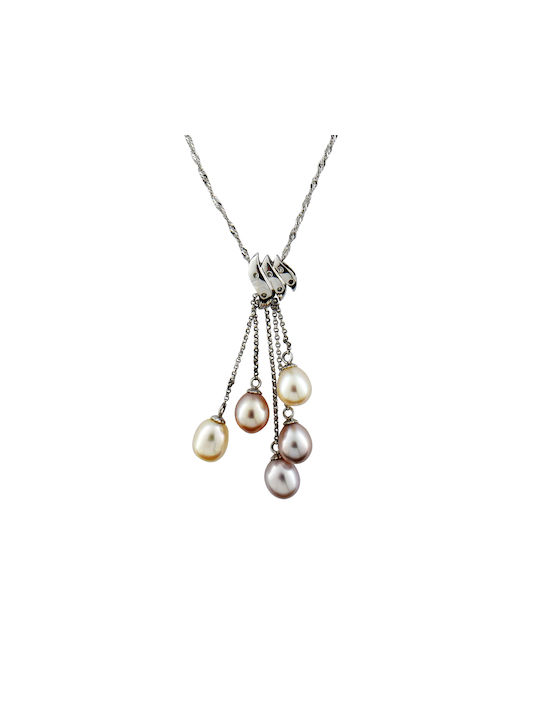 Necklace from White Gold 18k with Pearls & Diamond