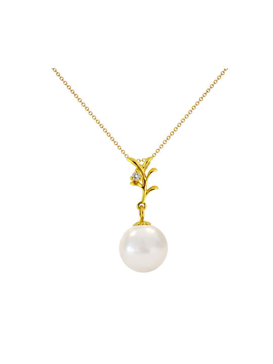 Necklace from White Gold 18k with Pearls & Diamond