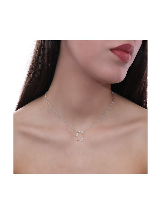 Necklace with design Heart from White Gold 14K with Diamond