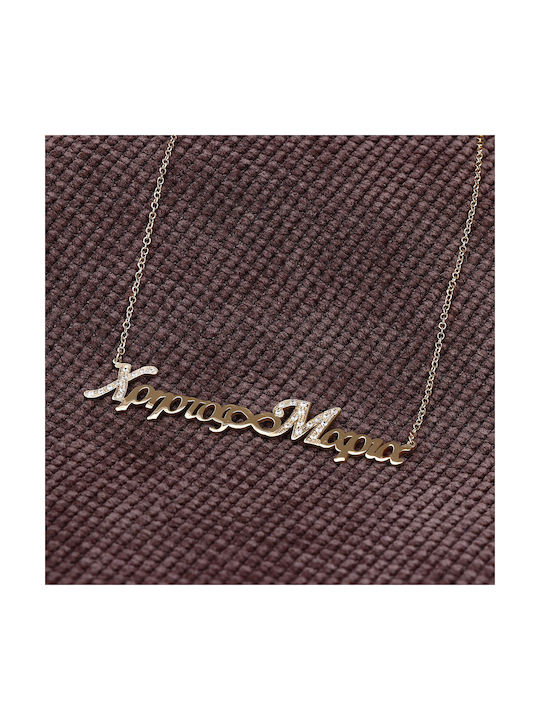 Necklace Infinity from Gold 14K with Zircon