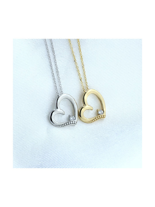 Necklace with design Heart from White Gold 14K with Diamond