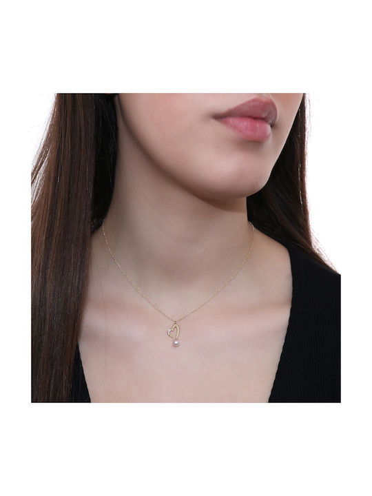 Necklace with design Heart from Gold 14K with Pearls & Diamond