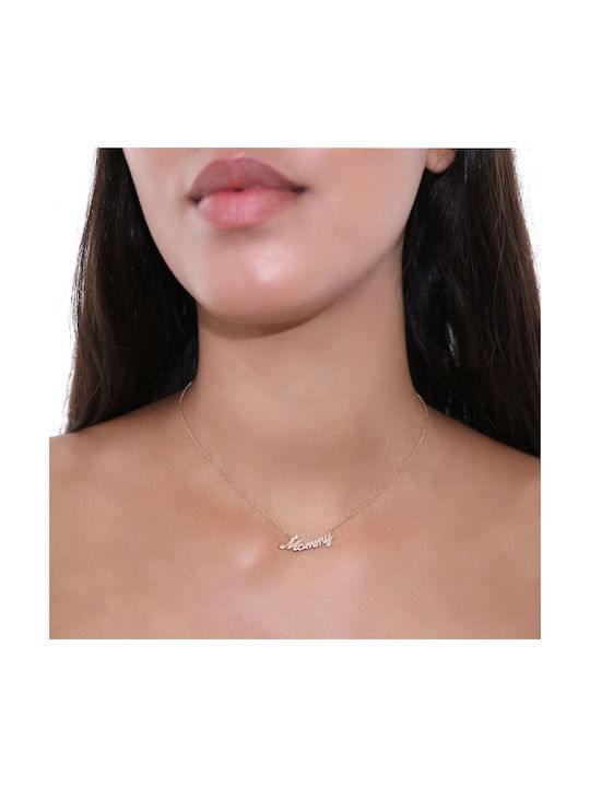 Necklace Mum from Rose Gold 9 K with Zircon