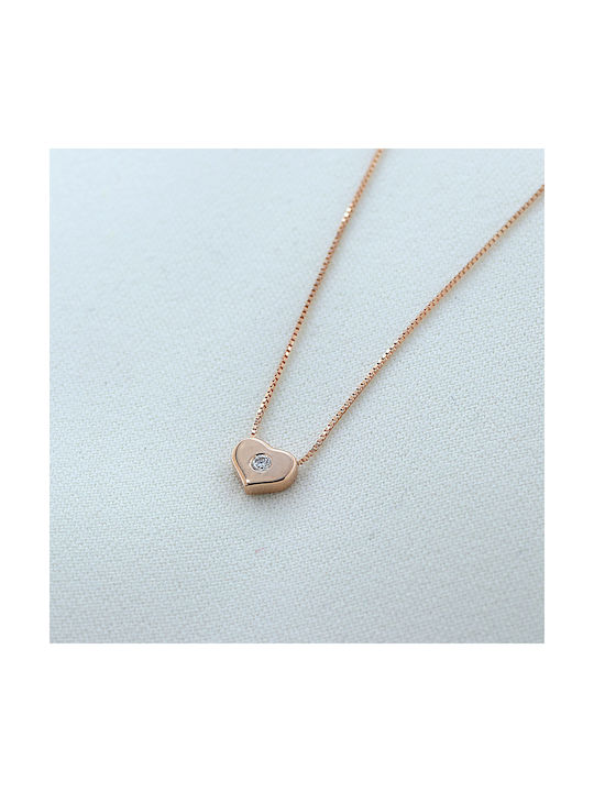 Necklace with design Heart with Pink Gold Plating with Diamond