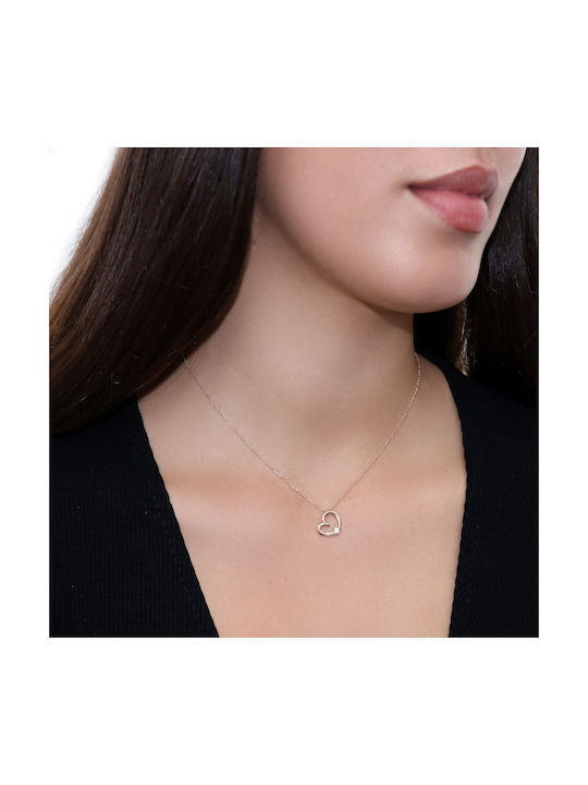 Necklace with design Heart from Rose Gold 14K with Diamond