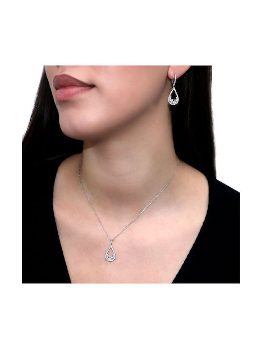 Necklace with design Tear from White Gold 14K with Zircon