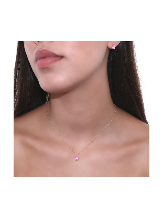 Necklace with design Tear from Rose Gold 14K with Zircon