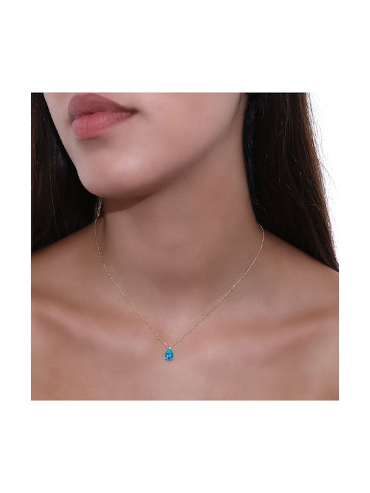 Necklace with design Tear from Gold 14K with Zircon