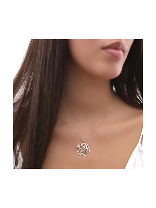 Necklace with design Flower from White Gold 9 K