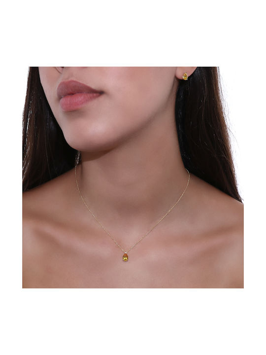 Necklace with design Tear from Gold 14K with Zircon