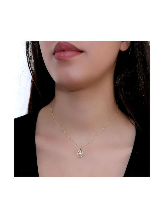 Necklace from Gold 14K with Pearls & Zircon