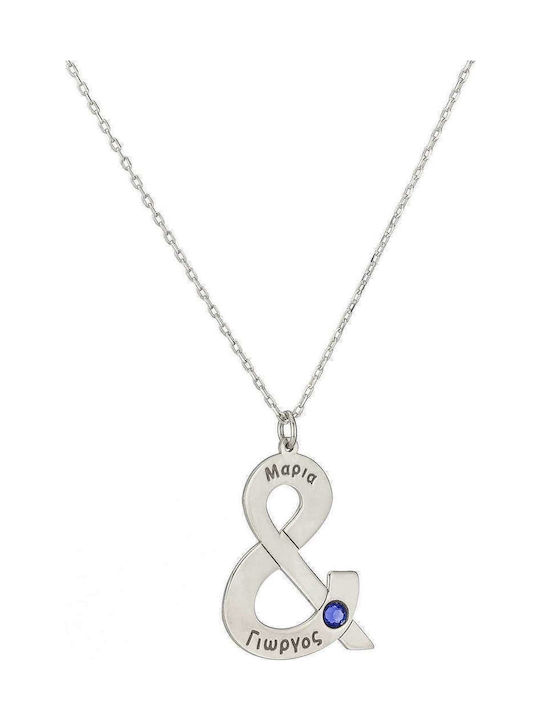 Necklace from Gold Plated Silver with Zircon with Personalization Pink