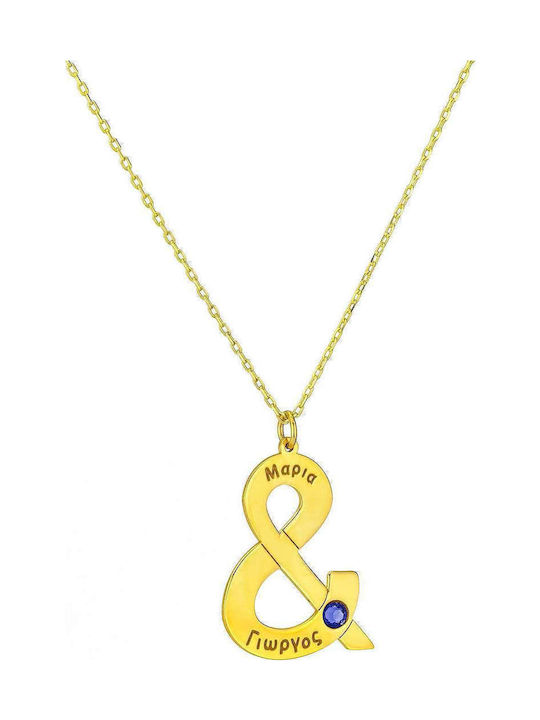 Necklace from Gold Plated Silver with Zircon with Personalization Pink