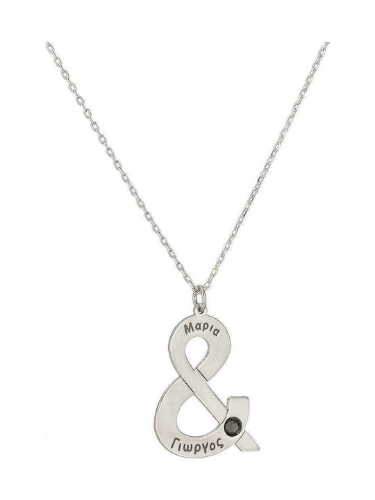 Necklace from Gold Plated Silver with Zircon with Personalization Pink