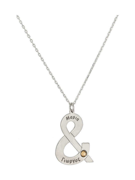Necklace from Gold Plated Silver with Zircon with Personalization Pink