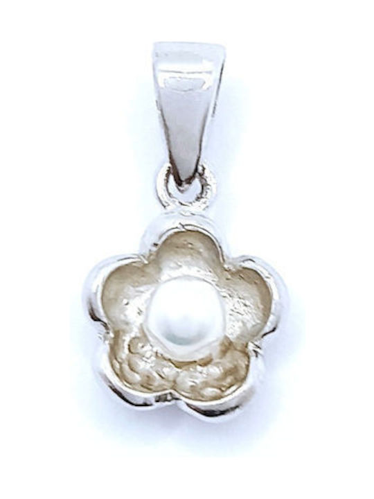 PS Silver Necklace with design Flower from Silver with Pearls