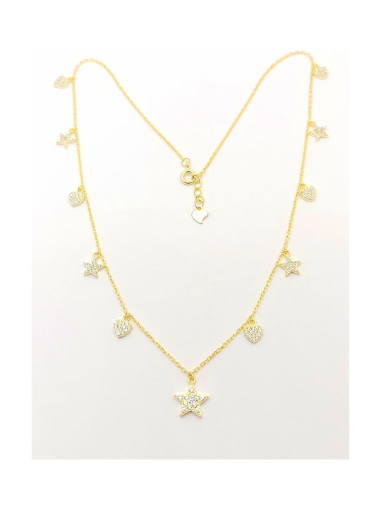 PS Silver Necklace with design Star from Gold Plated Silver with Zircon