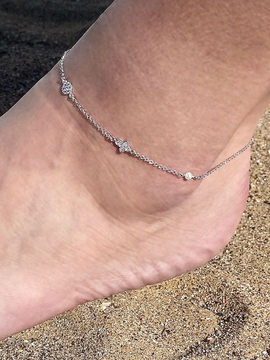 Bracelet Anklet Chain with Cross design made of White Gold 14K