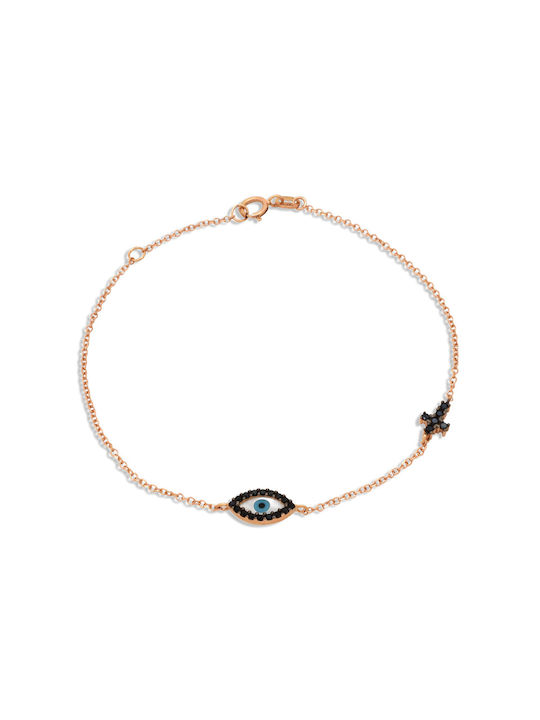 Damen Armband Kette mit Design Auge aus Gold 14K mit Zirkon