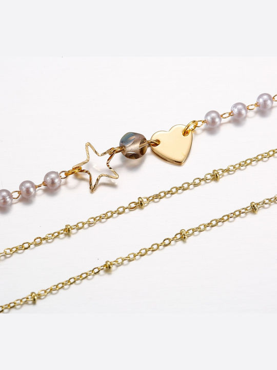 Pearl's Garden Women's Bracelet Set Chain made of Brass Gold Plated with Pearls