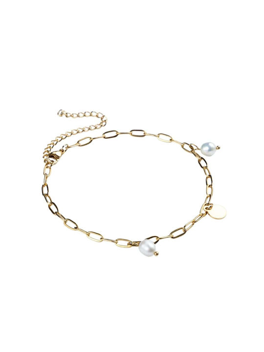 Cuoro Bracelet Anklet Cuoro made of Steel Gold Plated with Pearls