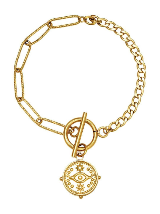 Cuoro Bracelet Chain with design Eye made of Steel Gold Plated