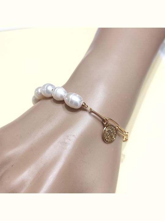 The Art of Beading Women's Chain Bracelet Made of Gold Plated Steel with Pearls 20cm BR10