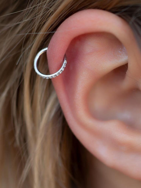 Piercing.gr Clicker 8mm Single Earring Hoop made of Steel Gold Plated with Stones