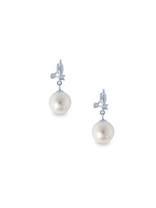 Earrings Pendants made of Gold 18K with Diamond & Pearls