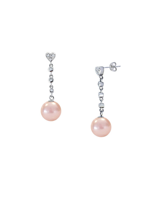 Earrings Pendants made of Gold 18K with Diamond & Pearls