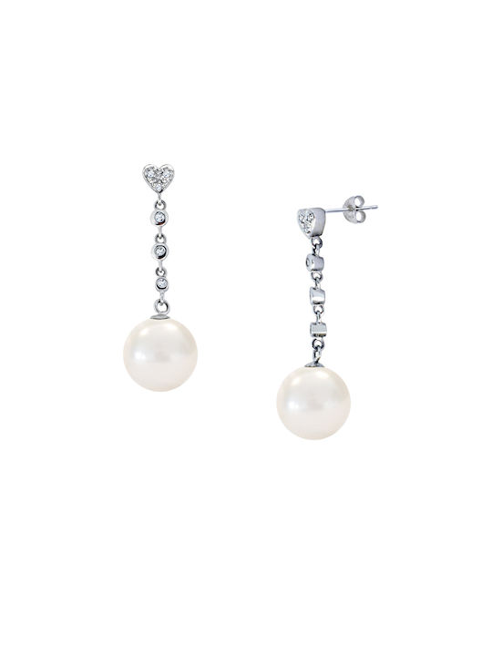 Earrings Pendants made of Gold 18K with Diamond & Pearls