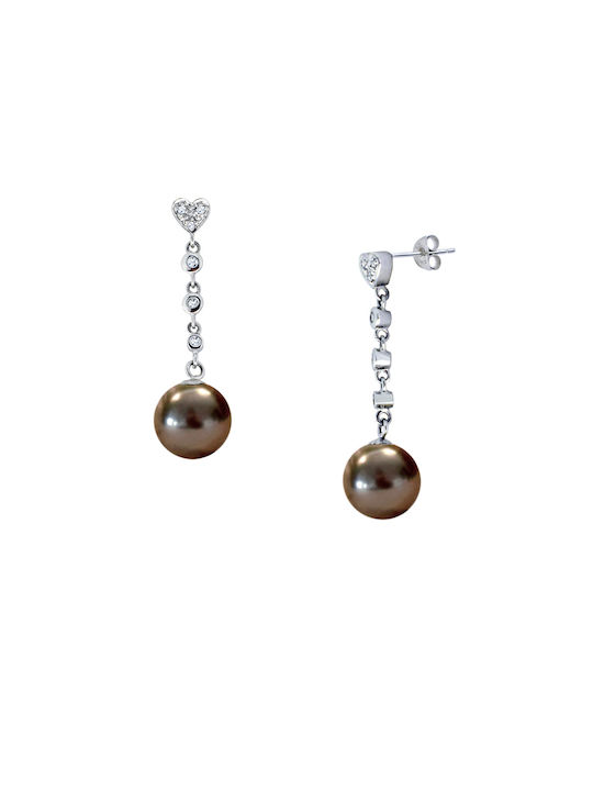 Earrings Pendants made of Gold 18K with Diamond & Pearls