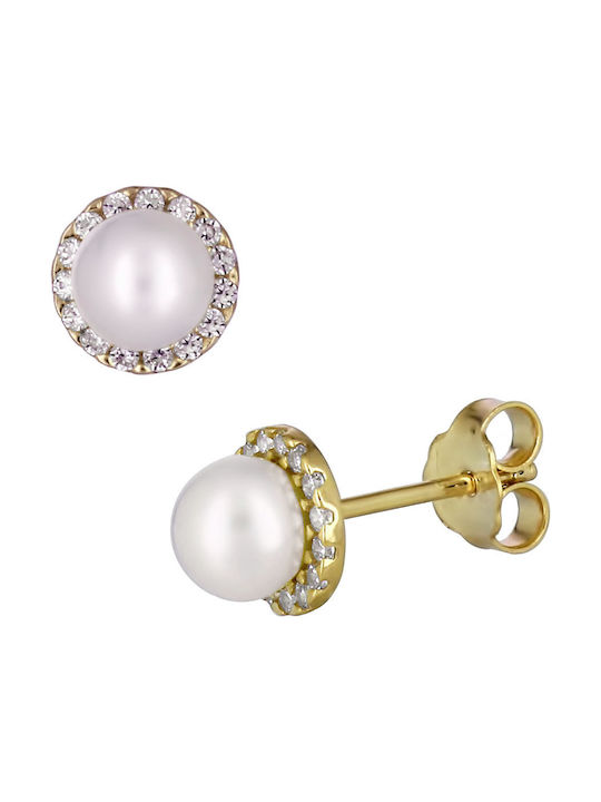 Earrings made of Gold 14K with Stones & Pearls