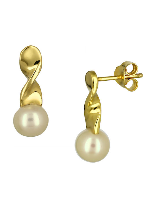 Earrings Pendants made of Gold 9K with Pearls