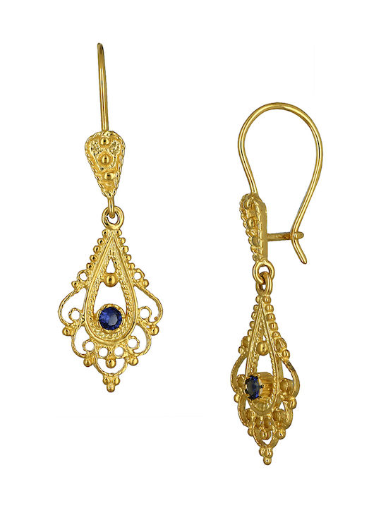 Earrings Pendants made of Gold 14K with Stones