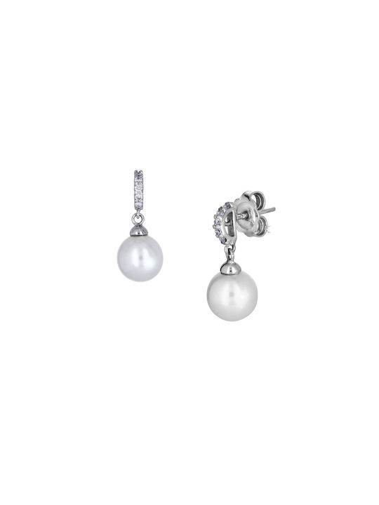 Earrings Pendants made of Platinum with Diamond & Pearls