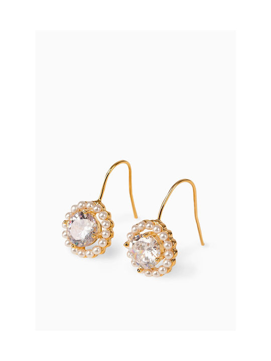 Jucita Earrings made of Steel Gold Plated with Stones & Pearls