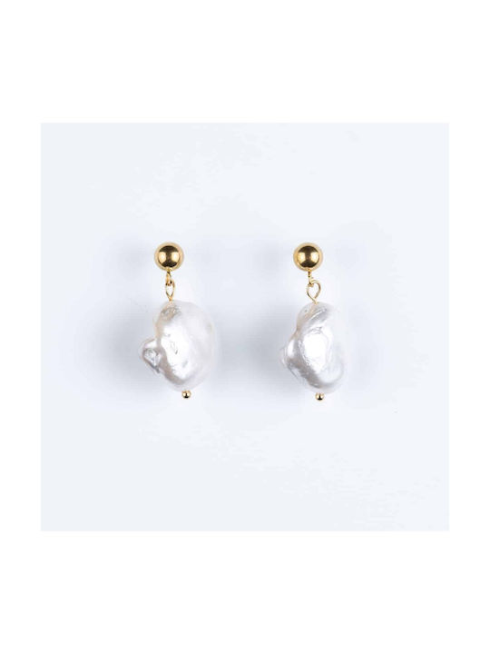 Cuoro Earrings Pendants made of Steel Gold Plated with Pearls