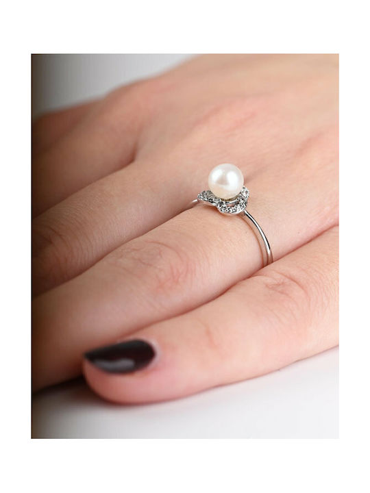 Women's Ring with Pearls from White Gold 14K