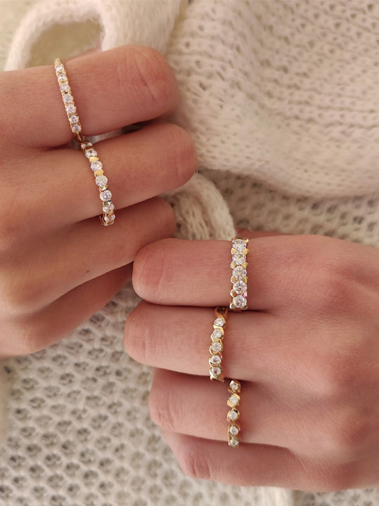 Roloi Kaliamanis Damen Ring Halbring mit Zirkonia aus Gold 14K