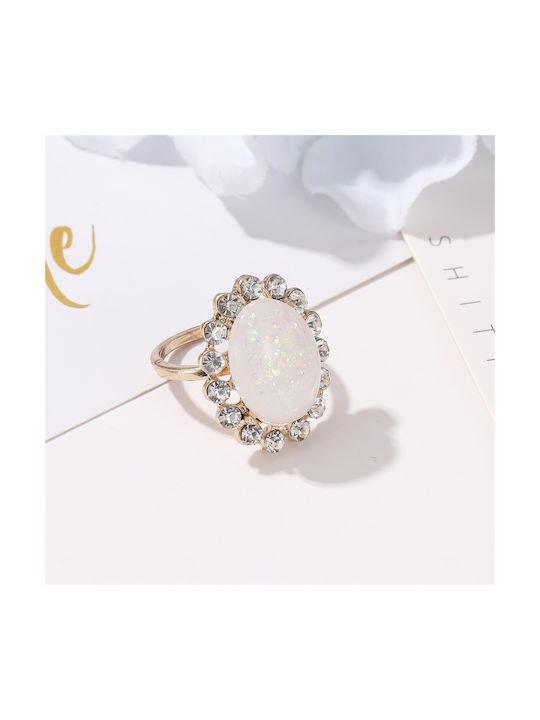 Flower, Women's Ring with Zircon Gold Plated